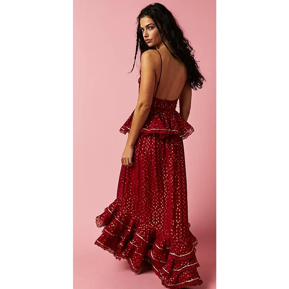 Free People's Rococo Sand Emi Long Dress in Red/Rouge, S - Picture 2 of 6